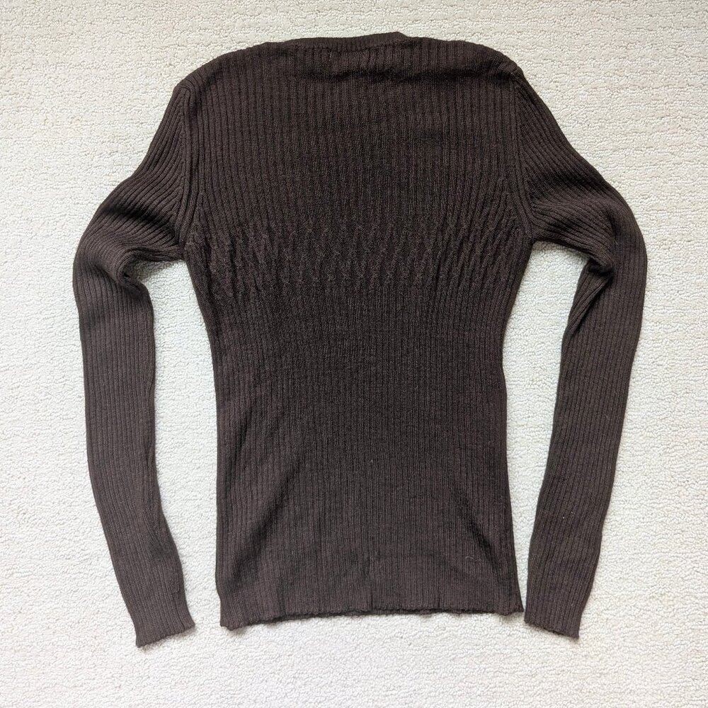 EUC United Colors of Benetton Italian Wool Blend Thin Sweater Small Dark Brown - Picture 3 of 7